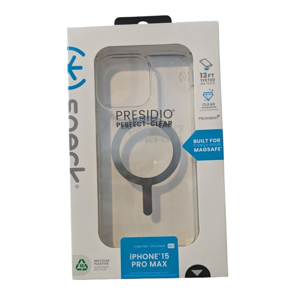 D4. Speck Presidio Perfect-Clear with Chrome MagSafe Case - iPhone 15 Pro Max